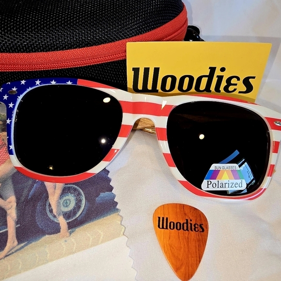 American Flag Frame Zebra Wood Polarized Sunglasses - Picture 2 of 9